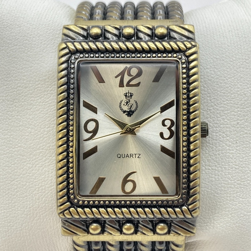 Premier Designs Women's Watch 30mm Brass Tone Tank Cuff New Battery 6.5" - Picture 2 of 12
